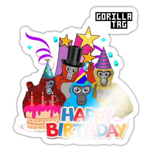 Birthday Gorilla Sticker - white glossy